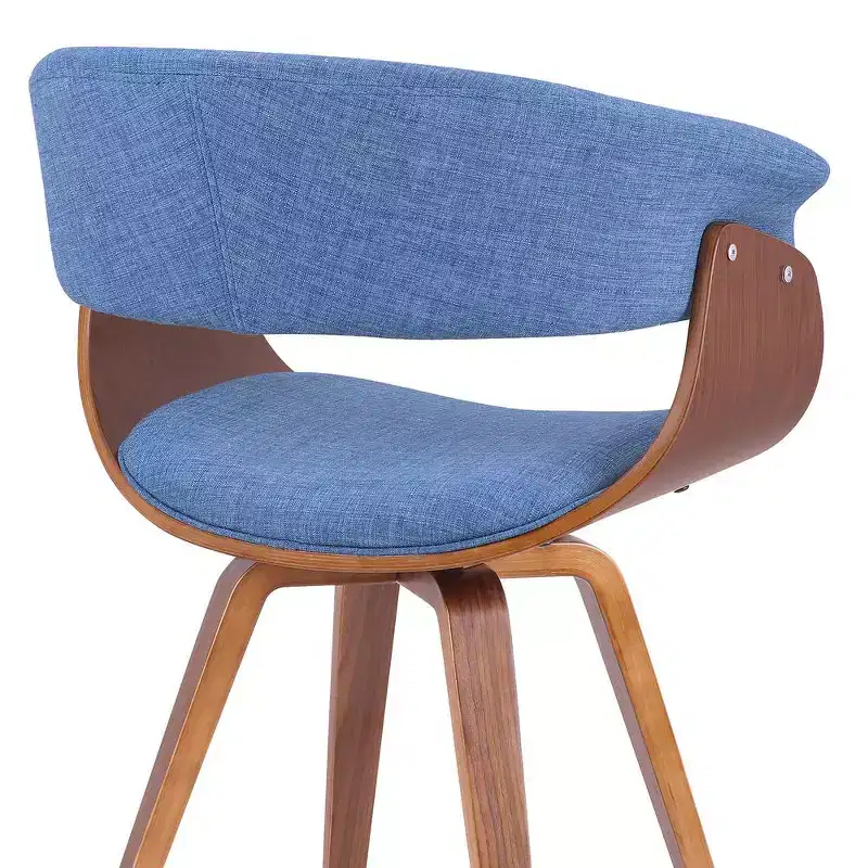 Armen Living,Summer Mid-Century Chair in Blue Fabric with Walnut Wood Finish