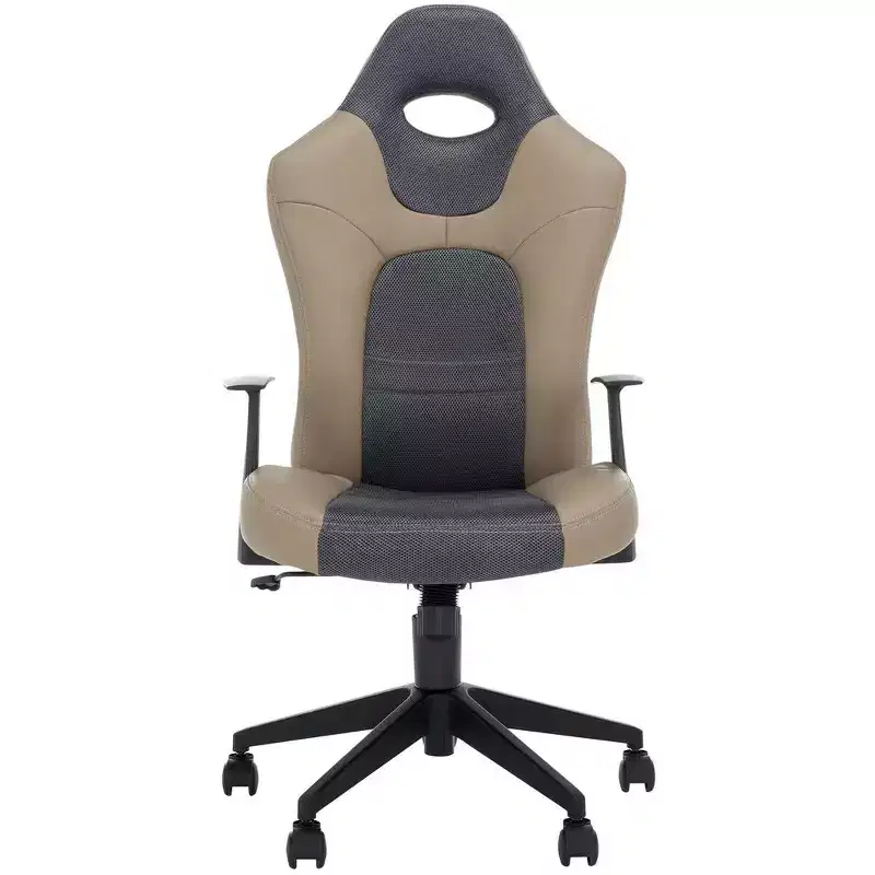 Height-Adjustable Swivel Desk Chair, Padded Seat & Back, PVC Upholstery, Black/Grey