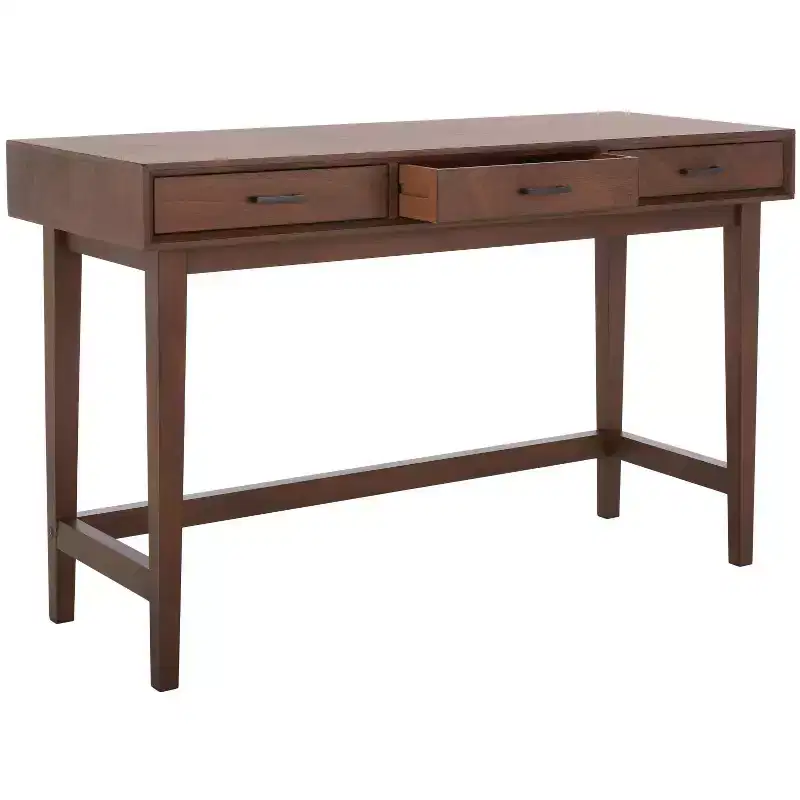 3-Drawer Wood Writing Desk with Ample Storage, Brown Finish