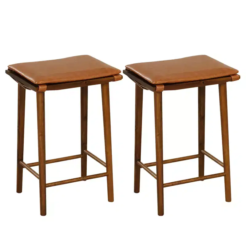 Costway 25.5 Barstool Set of 2 Dining Barstools w/ Footrest & Removable Cushion Rubber Wood & Acacia Wood Frame