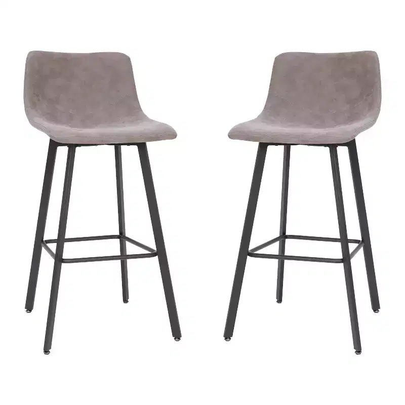 Merrick Lane Set of 2 Modern Upholstered Stools with Contoured, Low Back Bucket Seats and Iron Frames