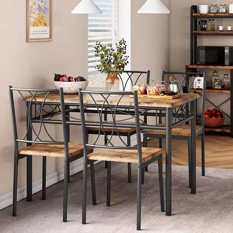 Kitchen Table and Chairs, Dining Room Table Set for 4 with Chairs, Kitchen Table Set Metal and Wood Rectangular Dining Table