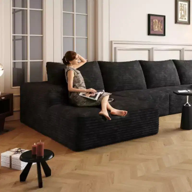 Cloud Couch with L-Shape Chaise,Modern Modular Sofa with Deep Seat, Upholstered Couches for Living Room Bedroom Black