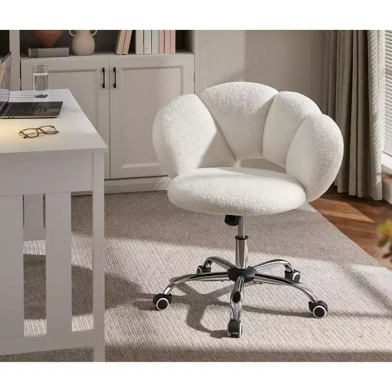 Yaheetech Boucle Upholstered Rolling Makeup Vanity Chair
