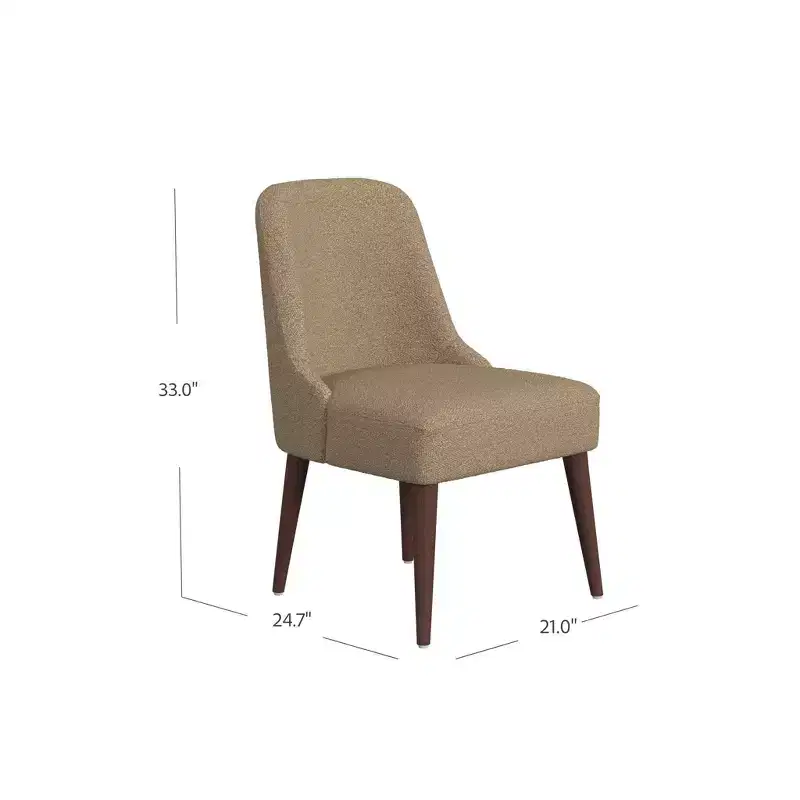 HomePop Modern Dining Chair Boucle Brown: Upholstered Side, Tapered Wood Legs, Spot Clean