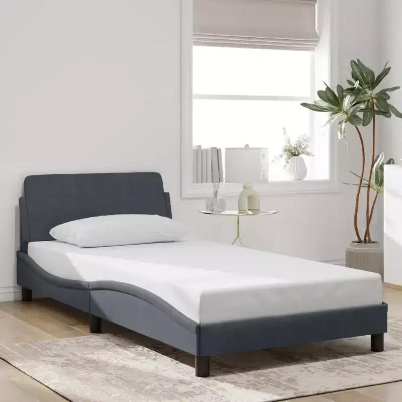 Bed Frame, Velvet, Metal, Solid Pine Wood, Plywood, Queen