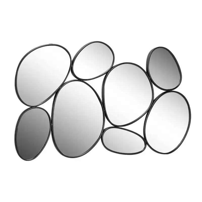 Metal Bubble Cluster Oval Wall Mirror, Black Iron Frame, 54x35.25