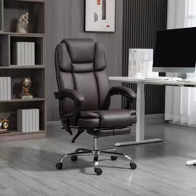 6 Point Vibration Massage Office Chair, PU Leather Reclining Computer Chair with Adjustable Height