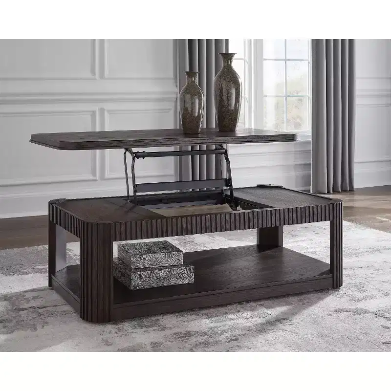 Signature Design by Ashley Carlibrie Lift Top Coffee Table, Brown Contemporary Cocktail Table with Shelf and Casters