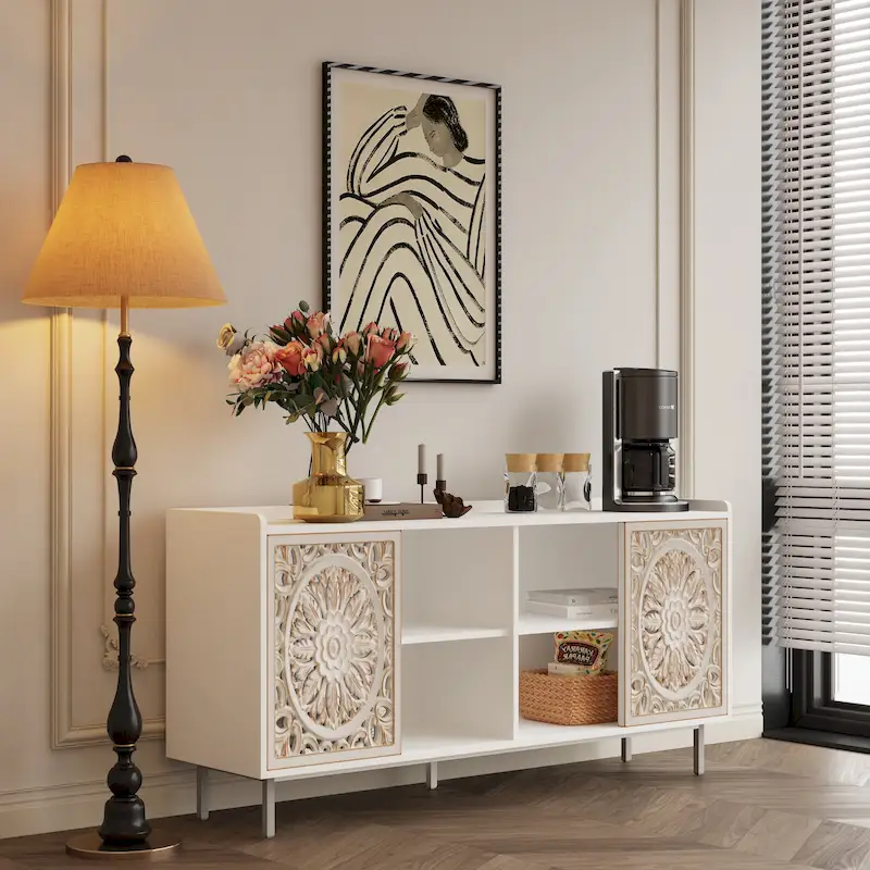 Living Room Furniture Mid Century Modern Tv Stand Kitchen Storage White Curio Buffet Cabinet suitable for TV cabinets