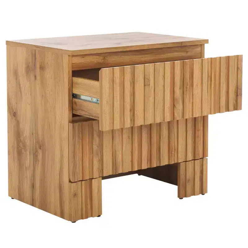2-Drawer Nightstand in Oak Finish with Metal Glides