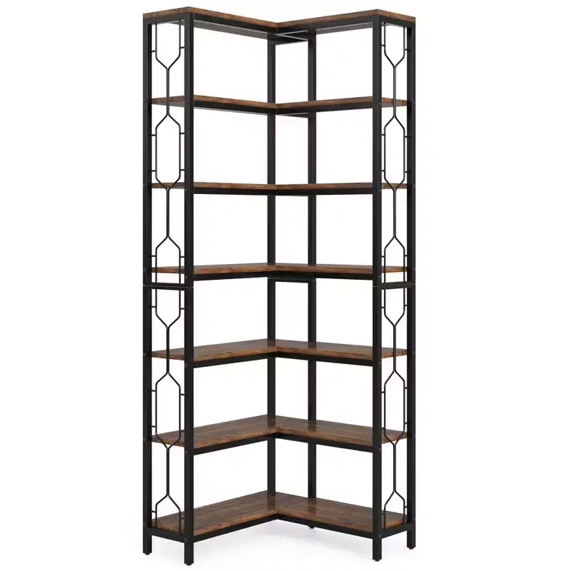 Tribesigns 7-Tier L-Shaped Bookshelf, Wood Corner Etagere Bookcase, Freestanding Display Shelving Unit