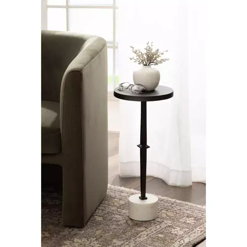 Pedestal Drink Table, 10x10x22, Bronze and Marble