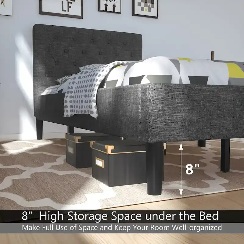 Twin Upholstered Bed Frame Diamond Stitched Headboard Wood
