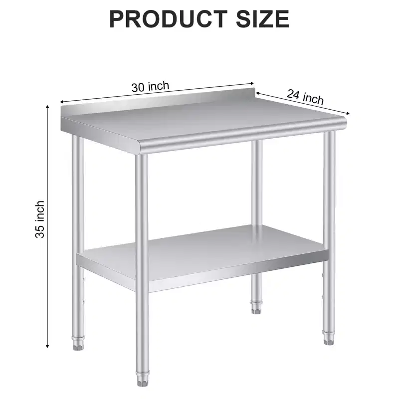 Stainless Steel Table 60x24 Inch - Heavy Duty Commercial Metal Table for Prep & Work with Backsplash & Adjustable Shelf, for Kitchen, Restaurant