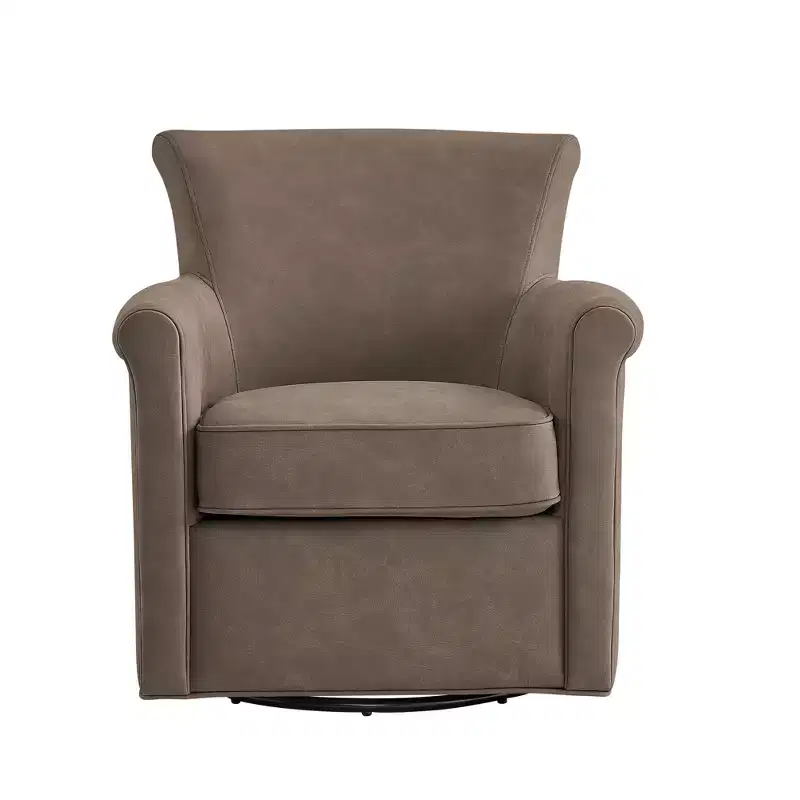 Faux Leather Swivel Accent Chair - Rolled Back Armchair with Metal Base, Removable Cushion, Lounge Chair for Living Room