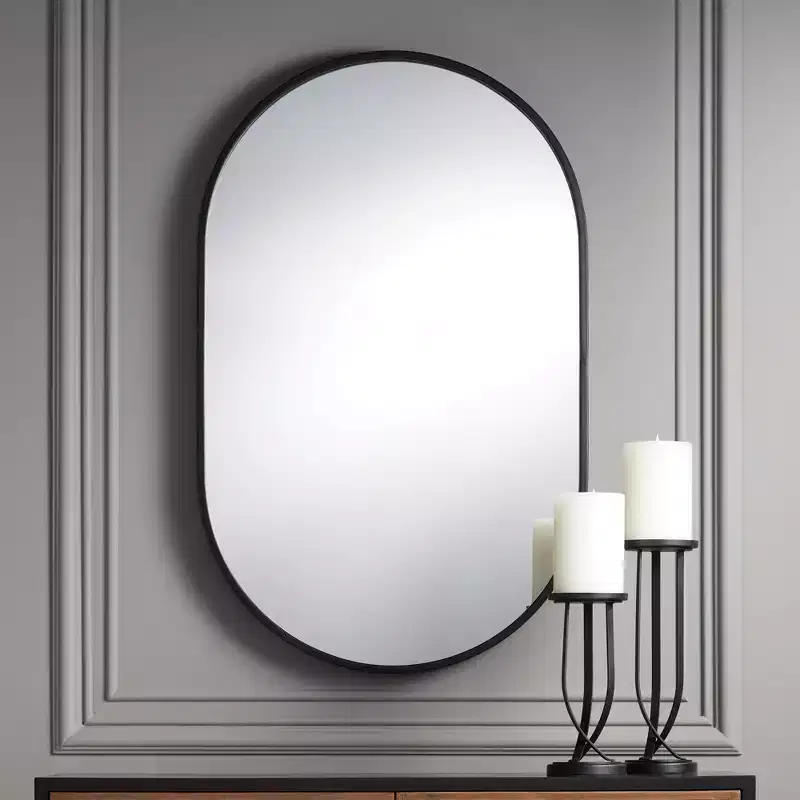 Uttermost Rapido Oval Vanity Decorative Wall Mirror Modern Matte Black Iron Frame 24 Wide for Bathroom Bedroom Living Room Home Office House Entryway