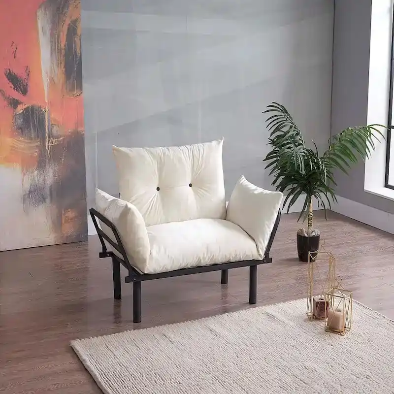 Mojay Futon Love SeatMetal frames2 Seater Plush Chenille Upholstered Sofa