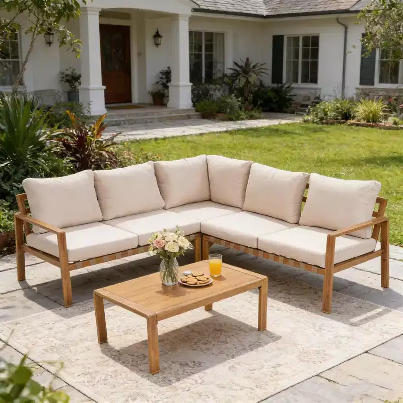 GDFStudio Deepak Modern 4 Piece Aluminum Outdoor Sectional Sofa Set with Cushion and Rectangular Table