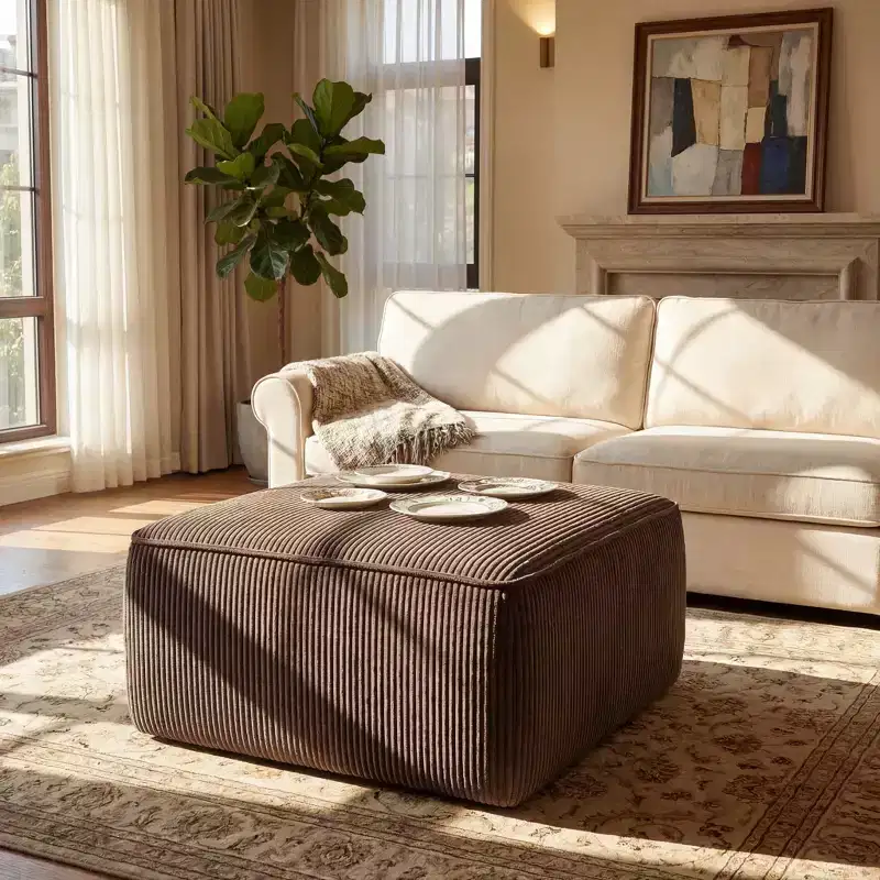 Christopher Knight Home Tariq Modern Square Wooden Corduroy Upholstered Ottoman