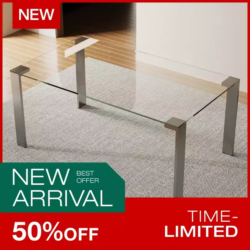 Modern Tempered Glass Dining Table with Stainless Steel Legs, Rectangular 6-8 Seater Table for Dining Room, living room