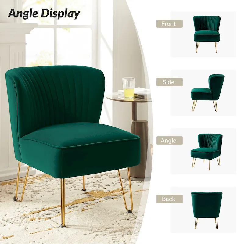 Barto Modern Velvet Tufted Side Chair with Golden Legs by HULALA HOME