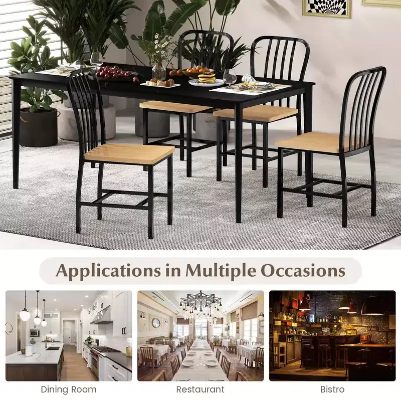 High Back Dining Chairs Set of 2 with Metal Frame & Footrests, Navy, Kitchen & Dining Room Chairs
