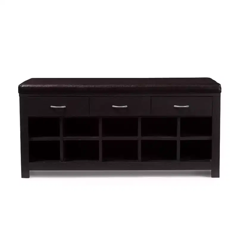 Espresso Finished Entryway Bench Dark Brown - Baxton Studio: Modern Wood Storage, Dry Dust Care