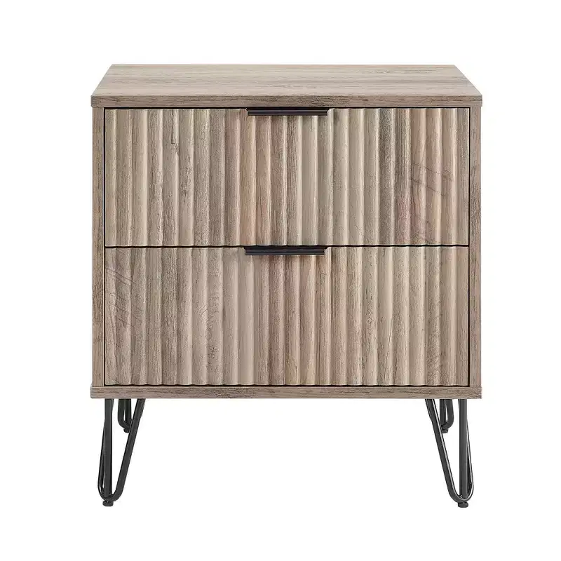 Manhattan Comfort Dumbo 2 Drawer Nightstand Rustic Gray: Modern Design, Metal Legs, MDF Frame
