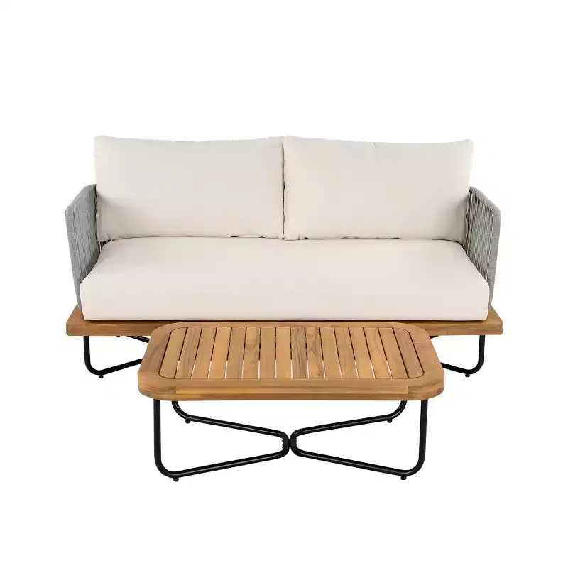 Christopher Knight Home Ofra Patio Rope Woven Acacia and Iron Frame Seating Set with 7 Water-Resistant Cushion