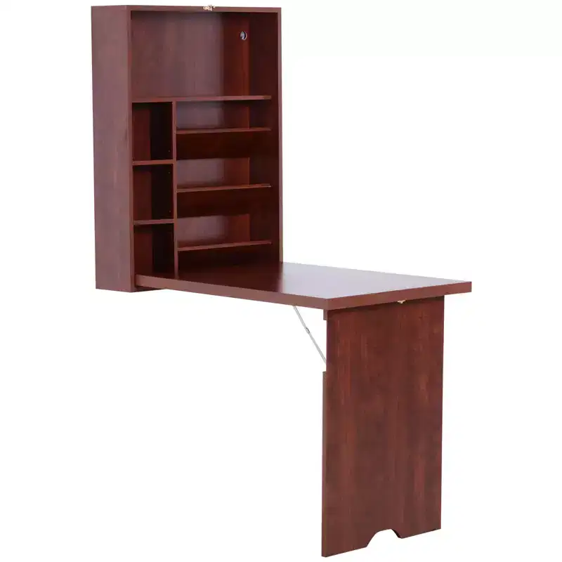 Wall Mounted Fold Out Convertible Desk with Storage Shelf for Home Office