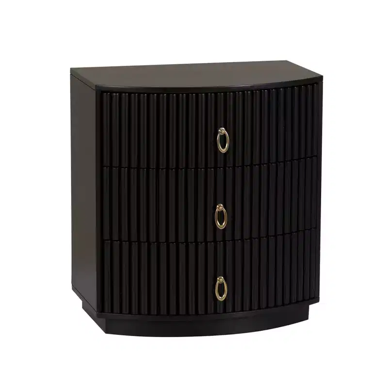 3-Drawer Nightstand Black Lacquer Gold Hardware