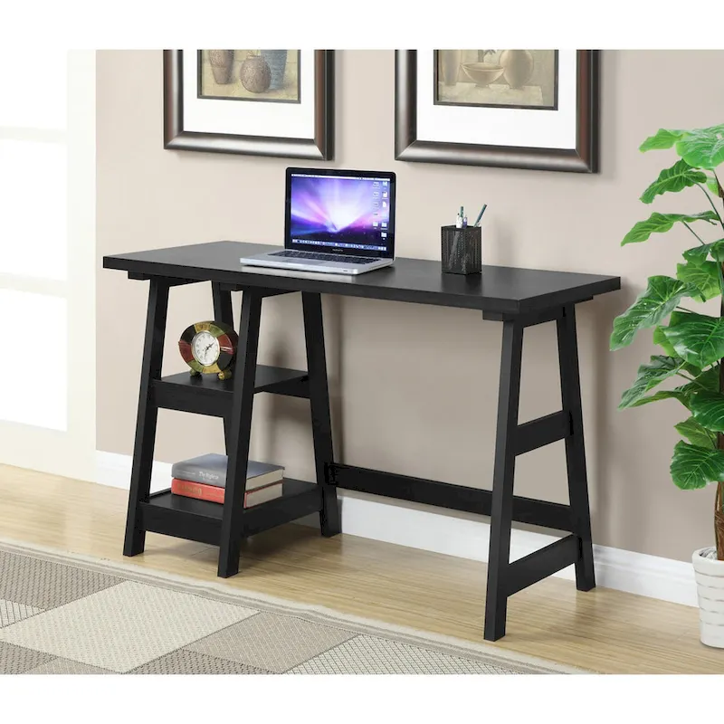 Trestle Desk with 2 Open Shelves – Contemporary Home Office & Student Desk