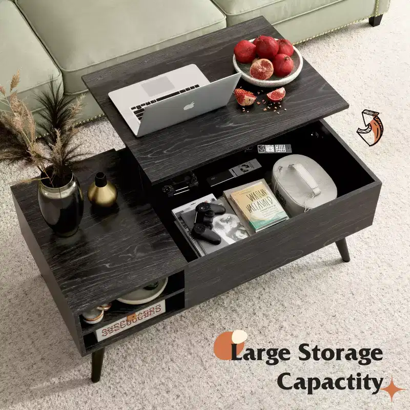 GALAXHERO Lift Top Coffee Table for Living Room Small Coffee Table with Storage,Hidden Compartment and Adjustable Shelf Mid Century Modern