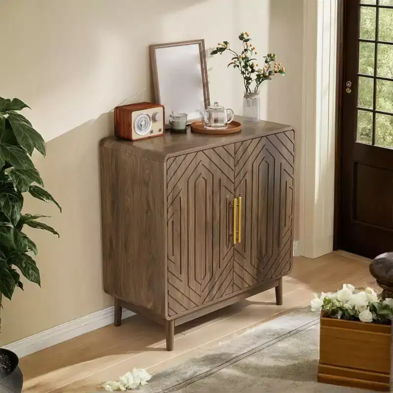 31 Sideboard Buffet Cabinet, Accent Coffee Bar Cabinet with Adjustable Shelf, Entryway Console Table, Floor Cupboard Cabinet for Kitchen Living Room