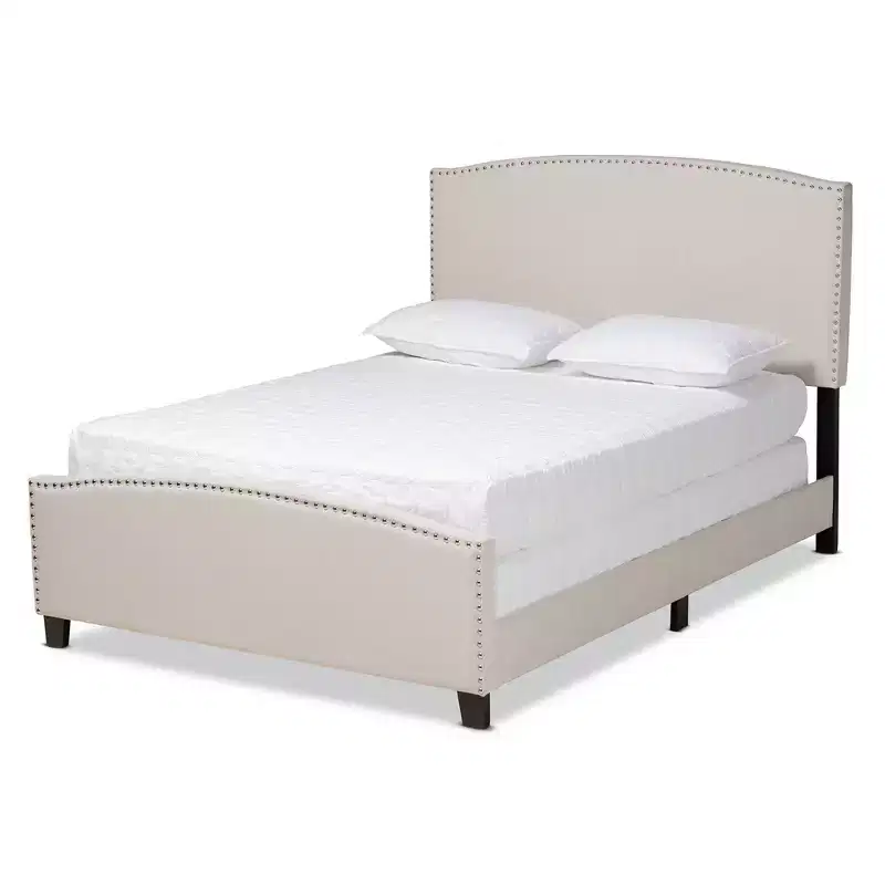 Baxton Studio King Morgan Fabric Upholstered Panel Bed Beige/Black: Nailhead Trim