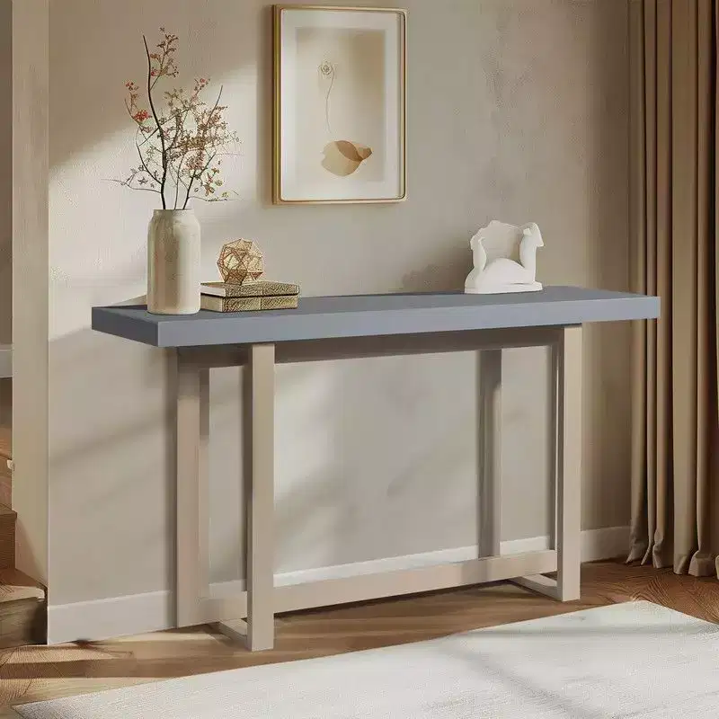 Gray & Beige Minimalist Console Table, Single-Piece