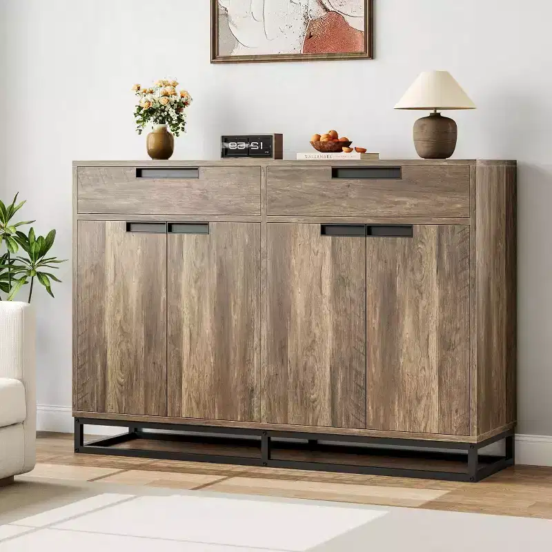 55in Sideboard Buffet Cabinet,Large Accent Modern Storage Cabinet with Metal Frame Base 2 Drawers and 4 Doors,Coffee Bar Table for Kitchen,Dining Room