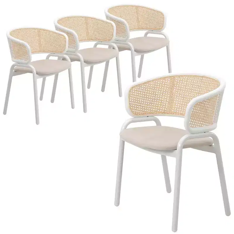 LeisureMod Ervilla Modern Dining Chair Set of 4 with White Frame, Comfortable Durable Design for Kitchen, Dining Room, Office, Lounge, Cafe, or Study