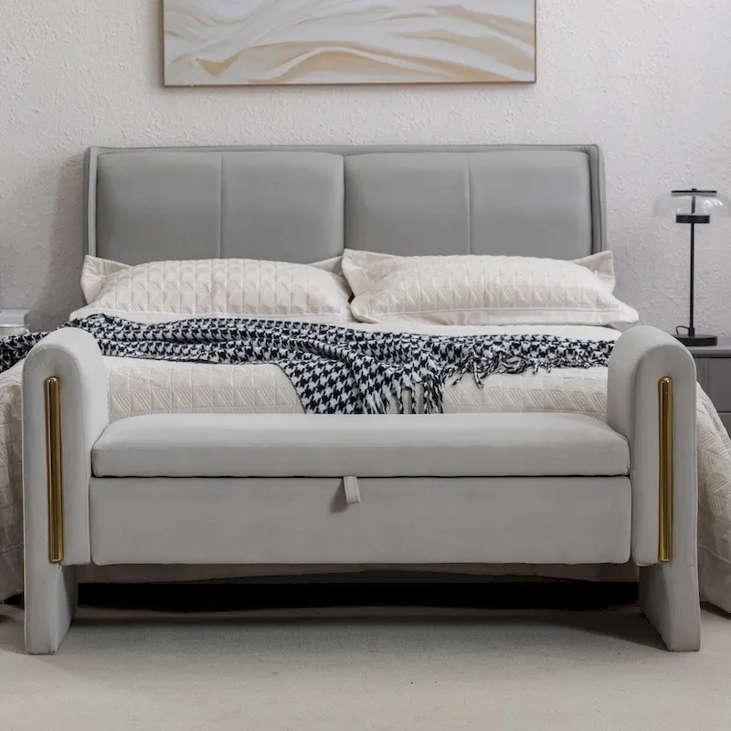 Velvet Storage Bench with Metal Trim for Bedroom and Living Room