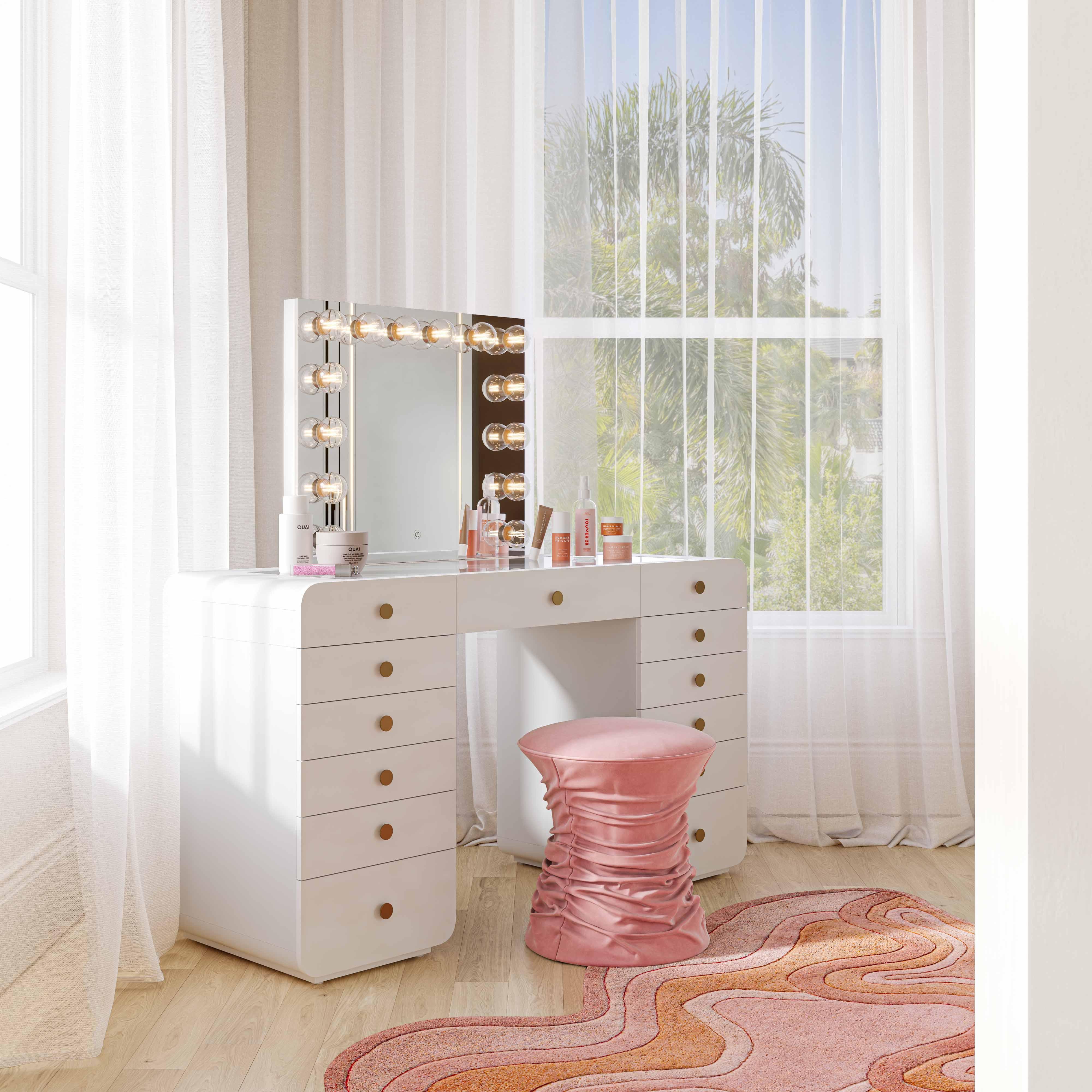 56 White 13-Drawer Vanity Desk