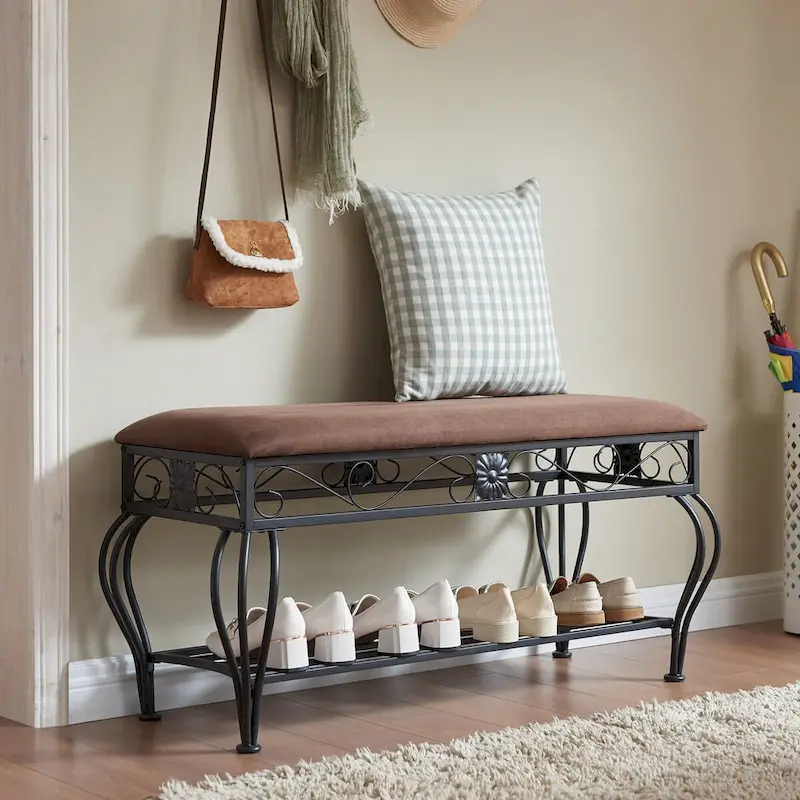 Entryway Bench with Open Storage Shelf