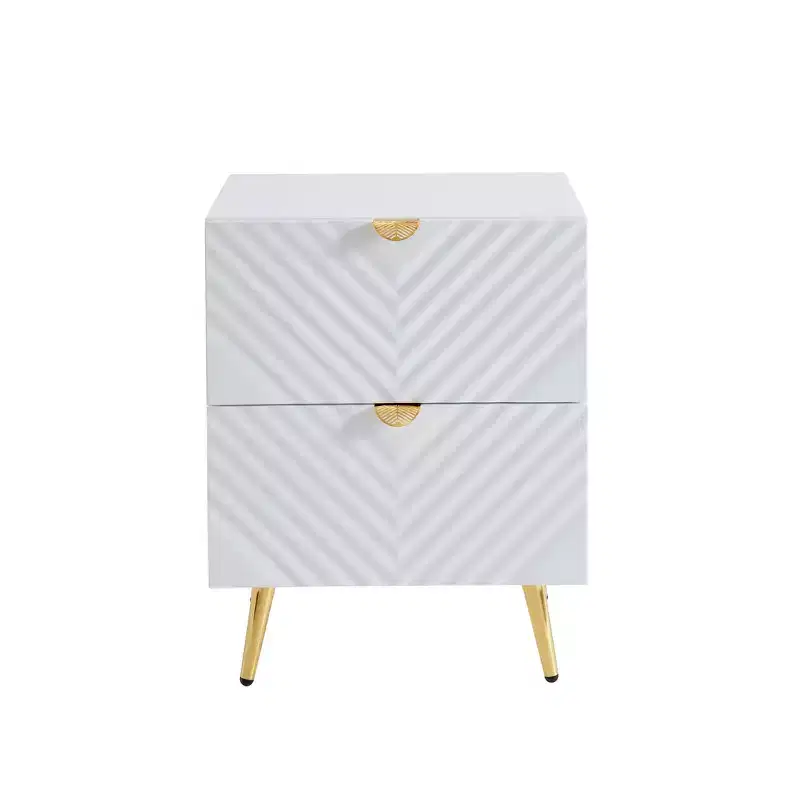 Probe Hues High Gloss Nightstand with 2 Drawer and Wave-pattern Detailing
