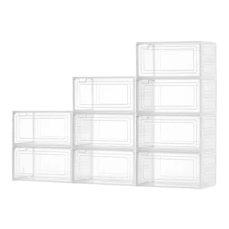 Shoe Storage Boxes, Clear Stackable Shoe Boxes Storage Organizers with Magnetic Door, Fit up to US Size 13, Transparent White