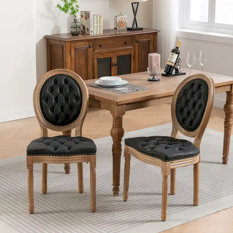 Set of 2 French Style Solid Wood Dining Chair with Nailhead