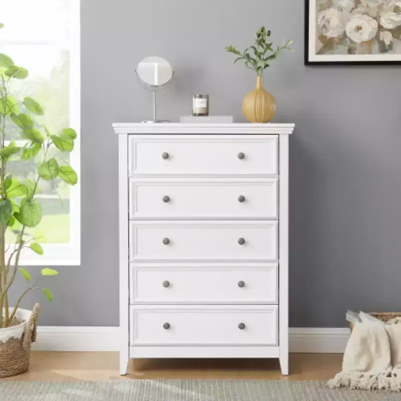 5 Drawers Dresser 5 Drawers Cabinet,Storage Clothes Storage Drawers Cabinet for Living Room Organizer WHITE