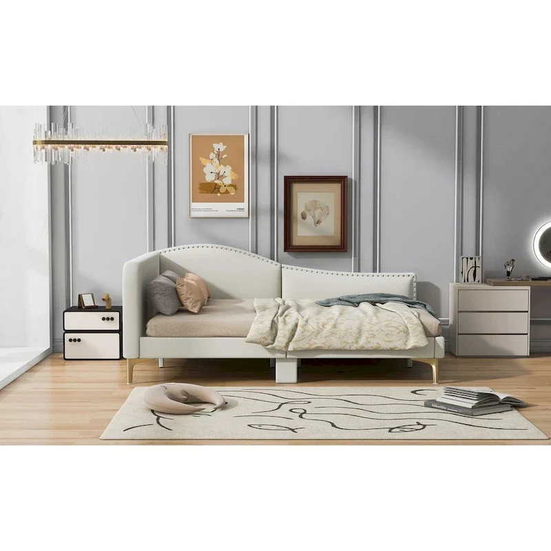 Upholstered Daybed with Guardrail and Headboard