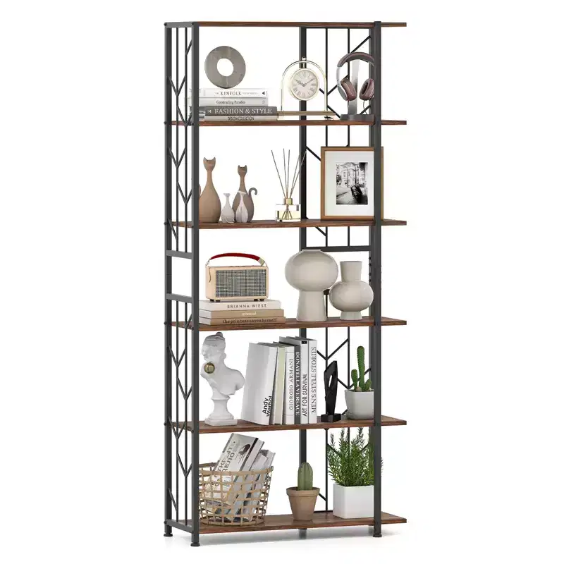 Costway 6-Tier Bookshelf w/Heavy-duty Metal Frame2 Anti-tipping Kits for Living Room