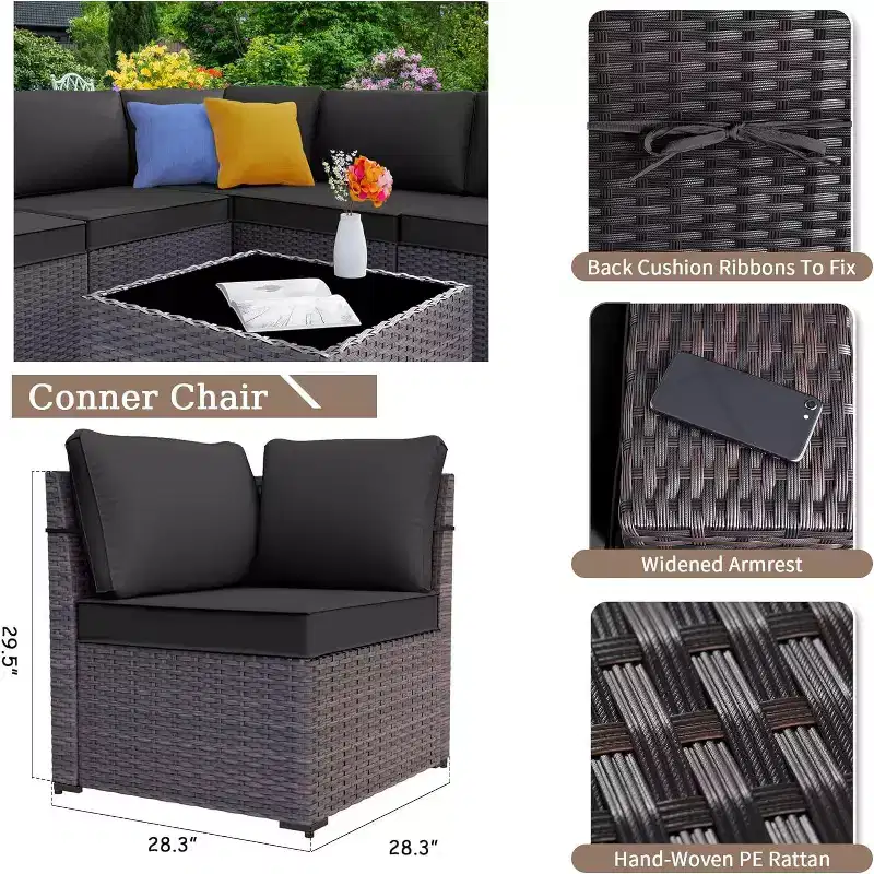 ALAULM 13 Pieces Patio Furniture Set, Rattan Wicker Outdoor Conversation Sets, Furniture Sectional Sofa Set