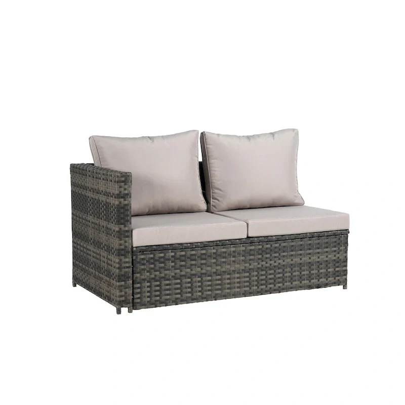 6-Piece Rattan Sectional Sofa Set with Glass Table